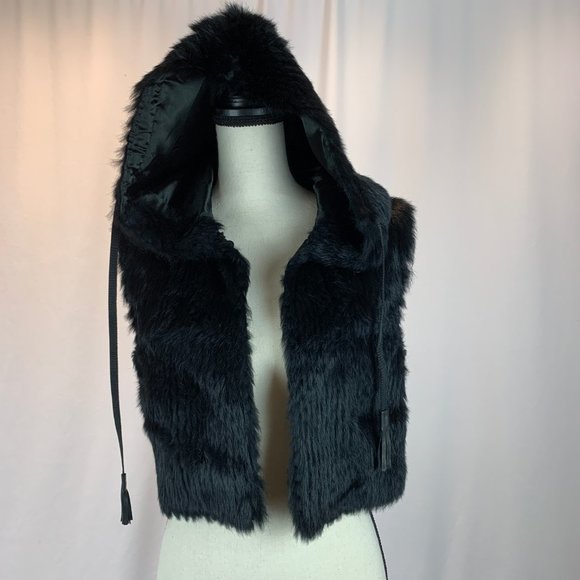 🔥🖤Rabbit Fur Cropped Hoodie Vest🖤🔥 - Picture 2 of 7